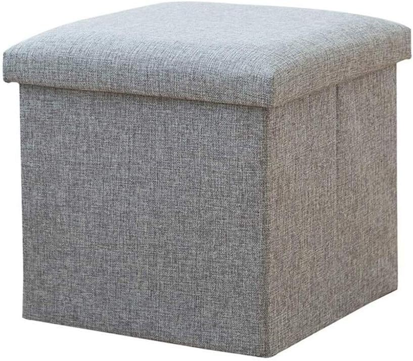 Tabouret pouf coffre de rangement gris pliable en lin pour optimiser l'espace salon