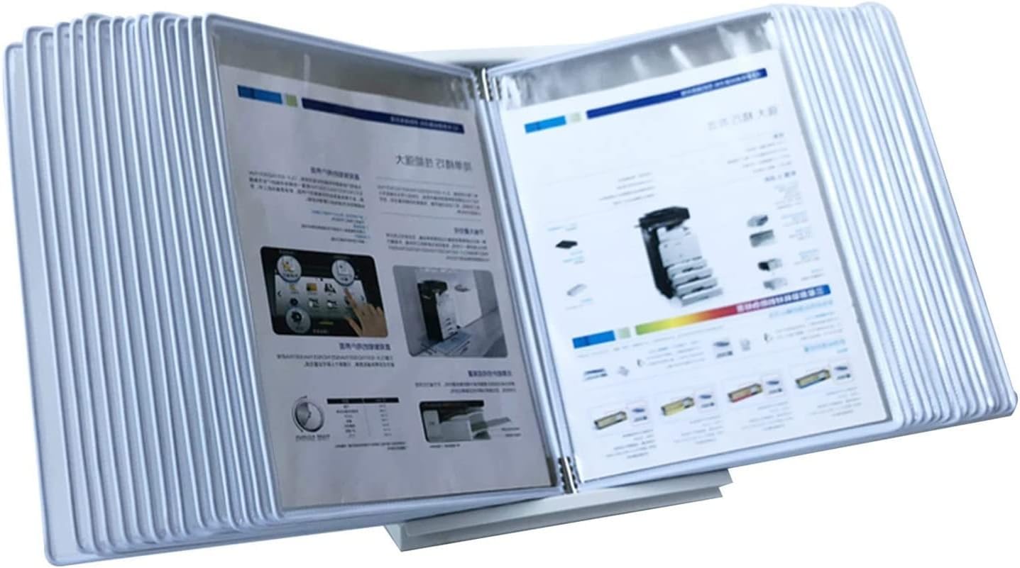 SnamicE Desktop Reference Organizer - Desktop Flip Display Folder, with 30 Display Pockets Desktop Reference System, 60 Sheet Capacity Document Organizer Binder, A4 Letter Paper Size, PVC,White