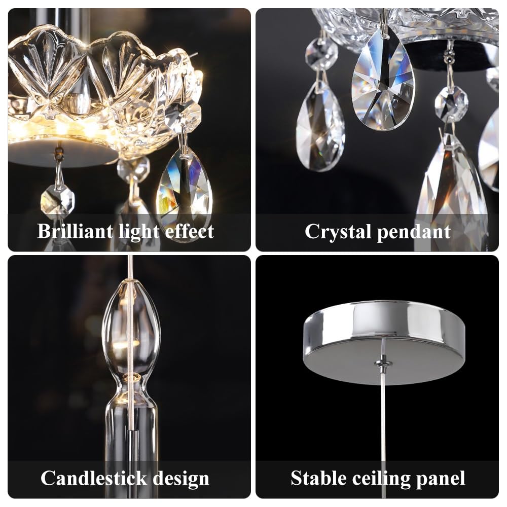 Francuska kryształowa lampa wisząca, szklana lampa wisząca w kształcie kandelabrów, dekoracyjne oświetlenie jadalni Droplight, żyrandol LED 8W - 3 kolory