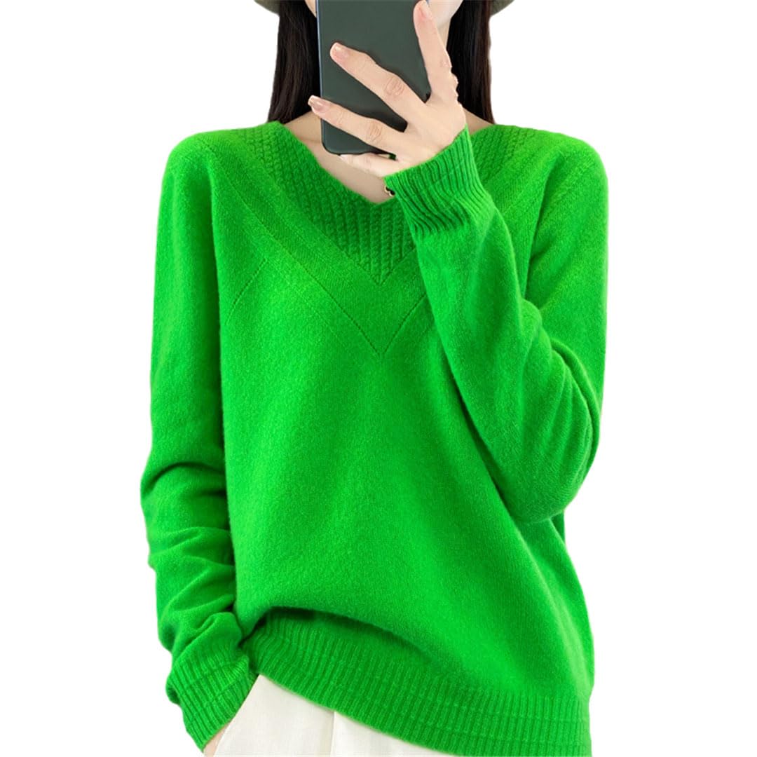 Jersey De Punto De Lana con Cuello En V para Mujer, Jersey De Manga Larga
