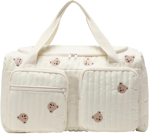 Babys Diaper Bag Tote, Cute Bear Quilted Travel Diaper Tote, Spacious Nappy Pouch, Sturdy Bag For Travel, Shopping & Outdoor Adventures, Compact Organizer For Modern Parents - 1