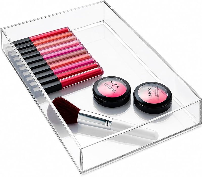 Clear Drawer Organizer | Plastic Tray, Makeup Storage, Bathroom Vanity, Dresser or Desk