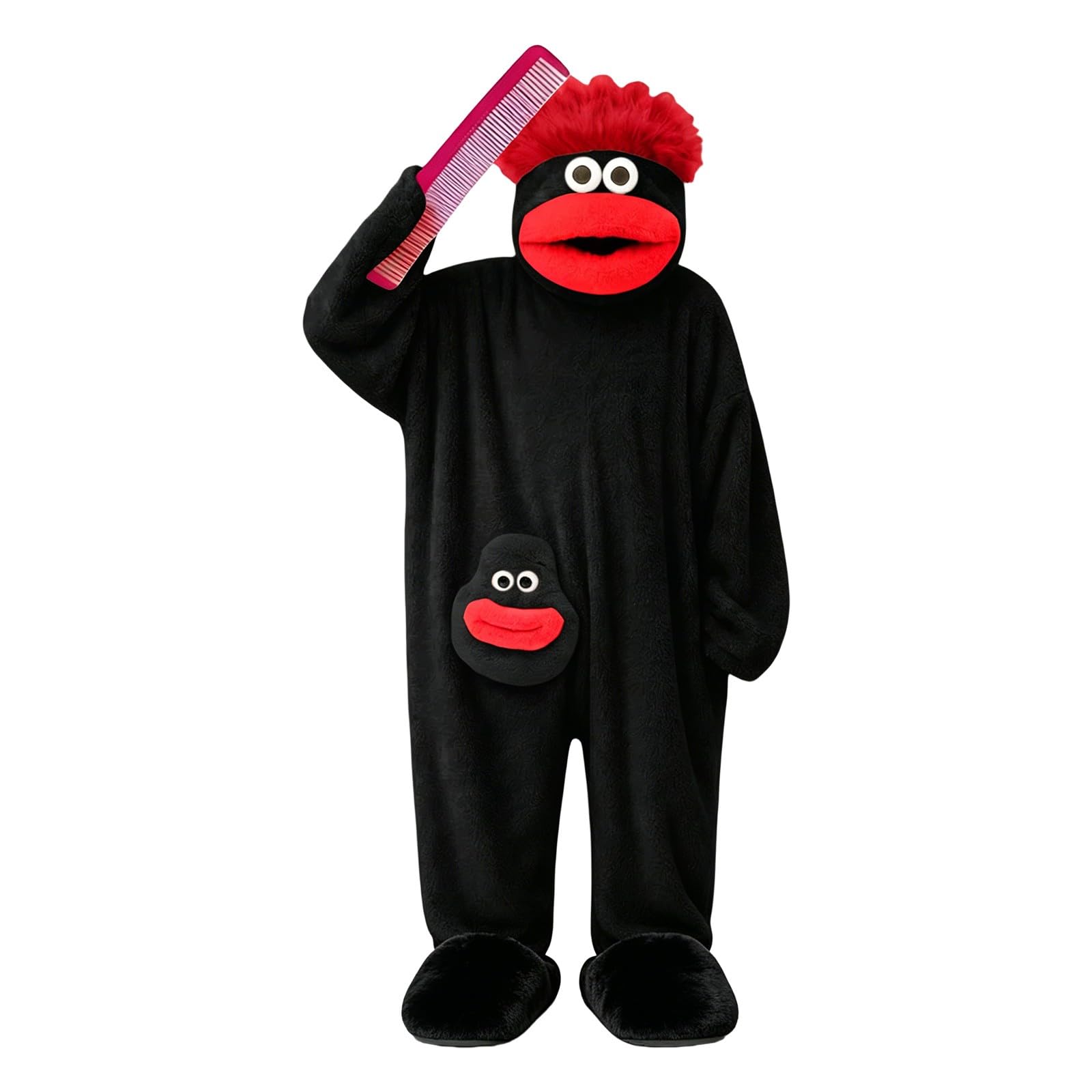 Funny Silly Onesie Kids Halloween Costume Hooded Jumpsuit Big Mouth Monster Funny Silly Onesie Kids Halloween Costume Hooded Jumpsuit Big Mouth Monster (A-4-Black, 4-5 Years) — image 1