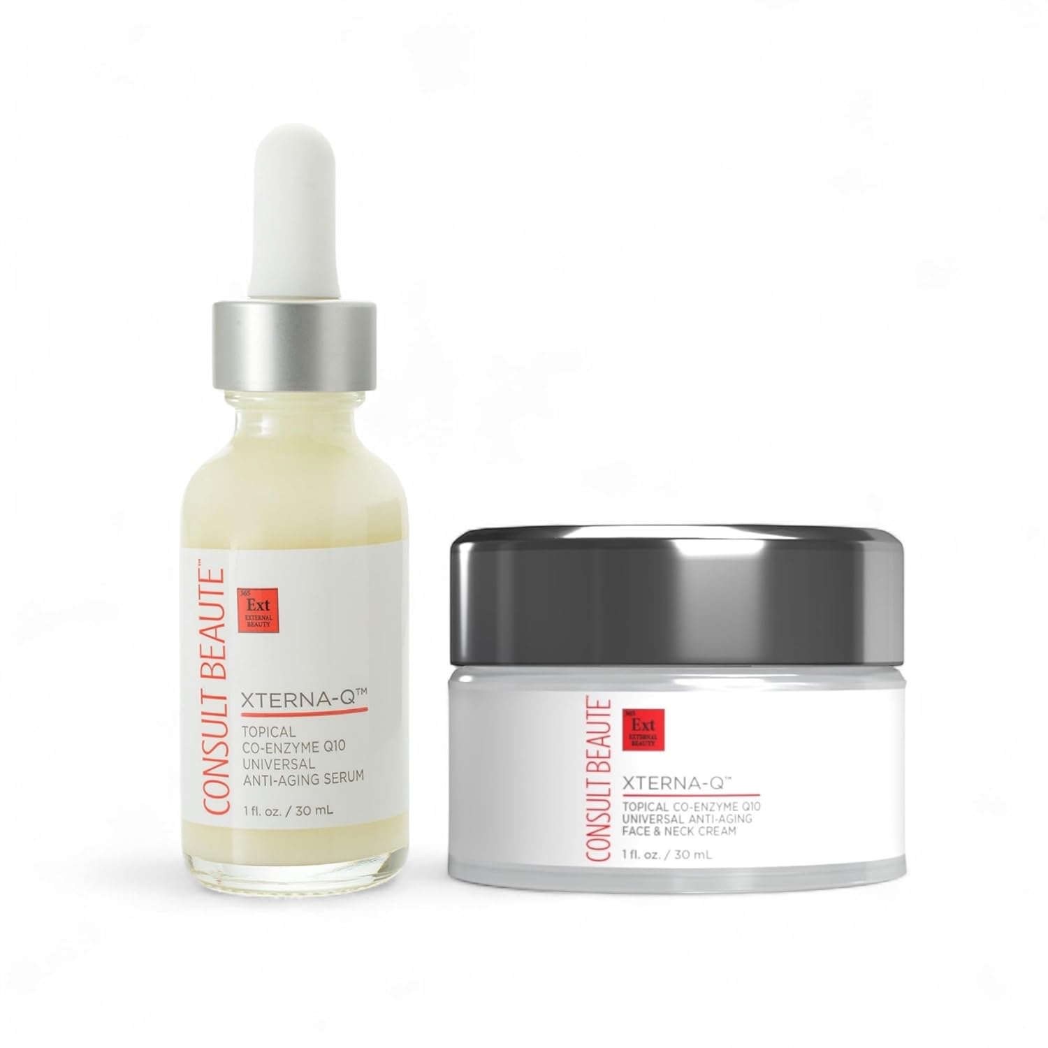 Consult Beaute XTERNA-Q Anti-Aging Universal Day and Night CoQ10 Cream Face Moisturizer and Serum for Dry Skin DUO - Peptide Q10, Niacinamide - Restore Skin Barrier - Visibly Reduce Lines & Wrinkles