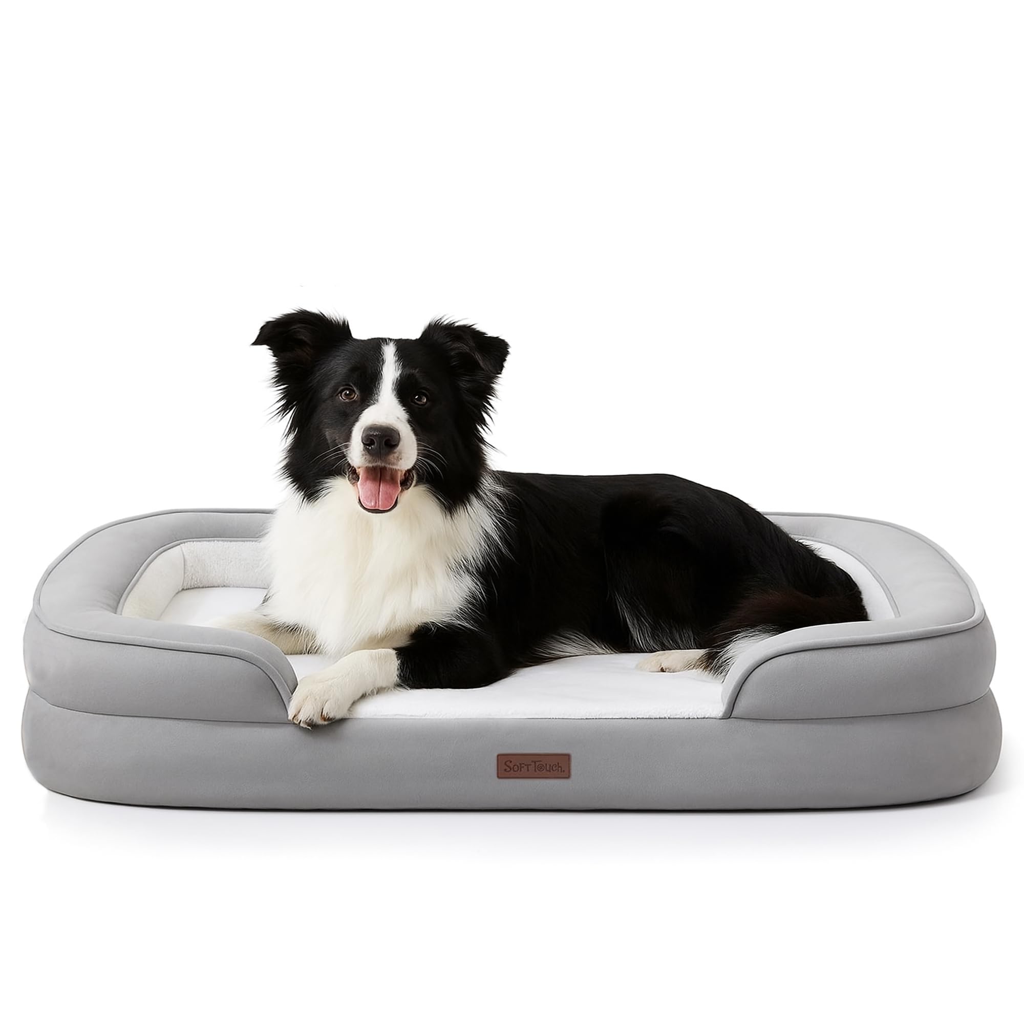 Soft Touch Orthopedic Dog Bed for Large Dogs with Faux Fur Top Waterproof Pet Couch Bed with Removable