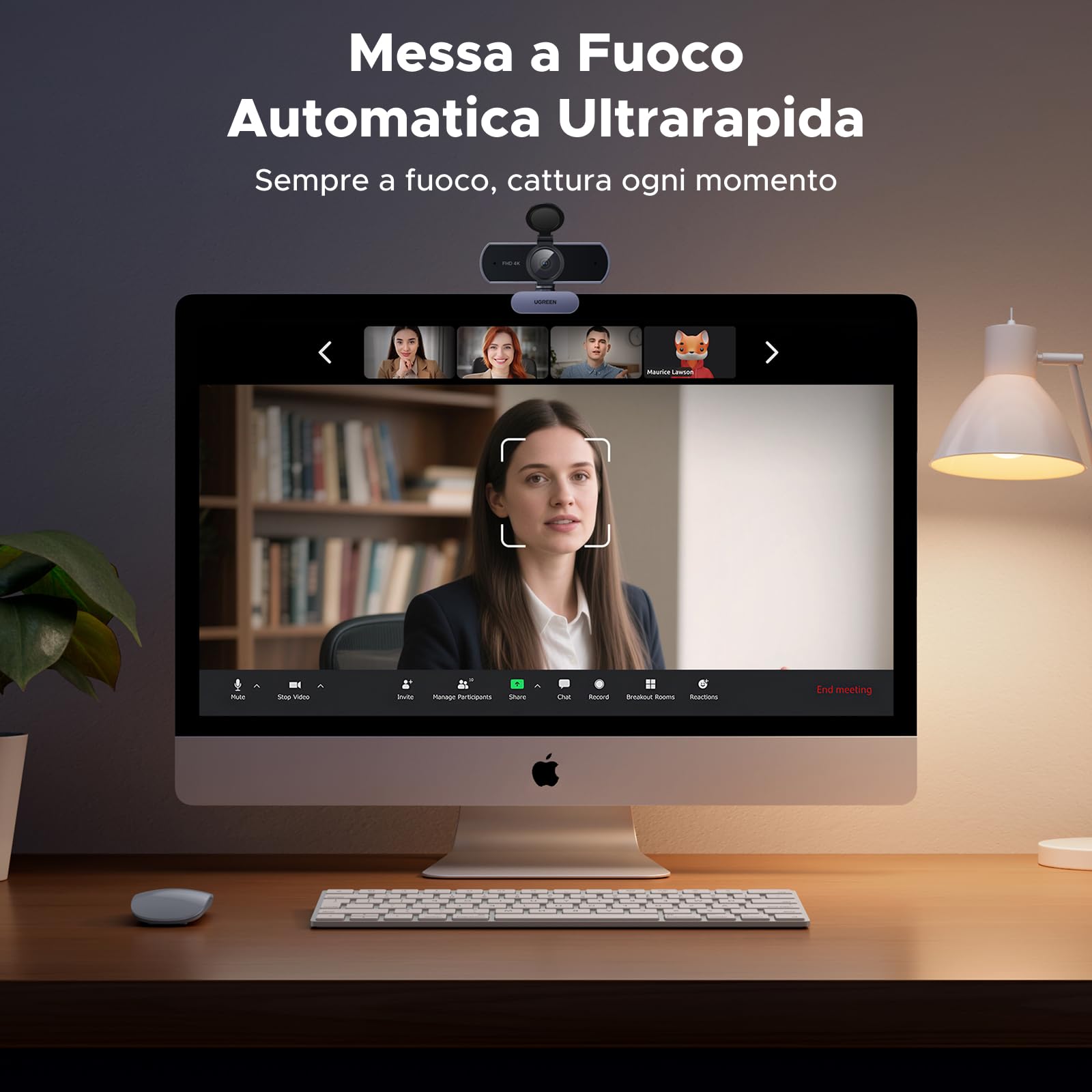 UGREEN Webcam 4K 30FPS Ultra HD Webcam USB per computer Messa a fuoco fissa Plug and Play per Windows MacOS Linux Streaming Youtube Skype Call Video Zoom Video Conferenze