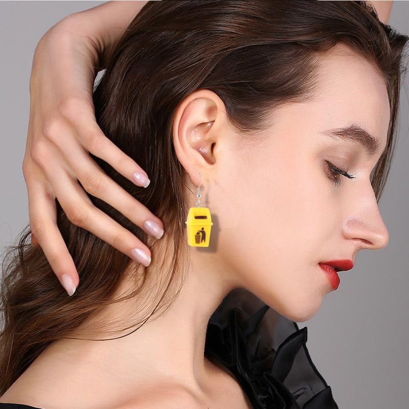 coadipress Creative Trash Can Dangle Drop Earring for Women Funny Resin Toilet Bottle Dangle Earrings Cute Trash Can Earring Garbage can Earrings Funny Earring Jewelry Gifts - Image 4