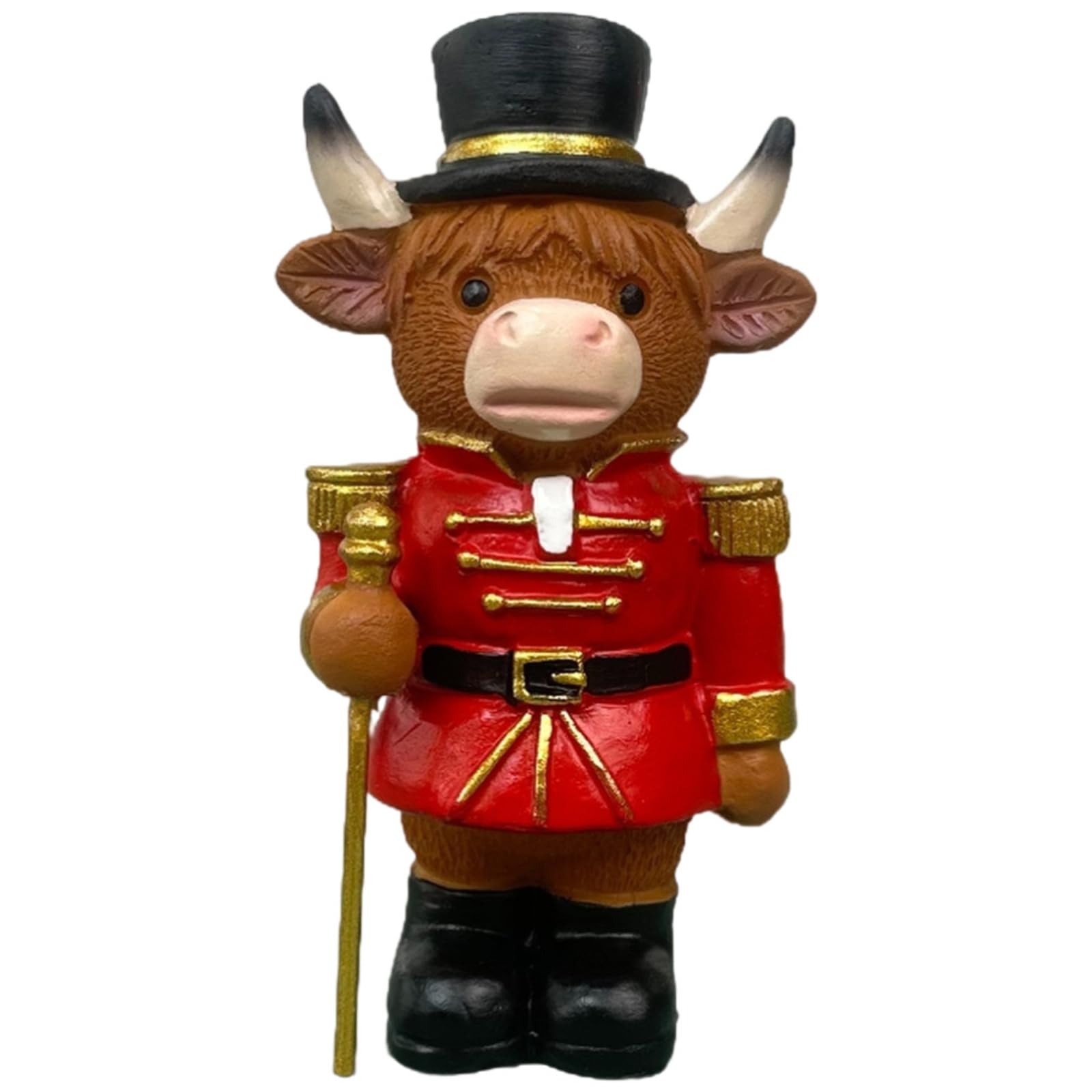 Nutcracker Soldier Highland Cow Figurines - Resin Animal Statues for Home, Office, or Garden Decor