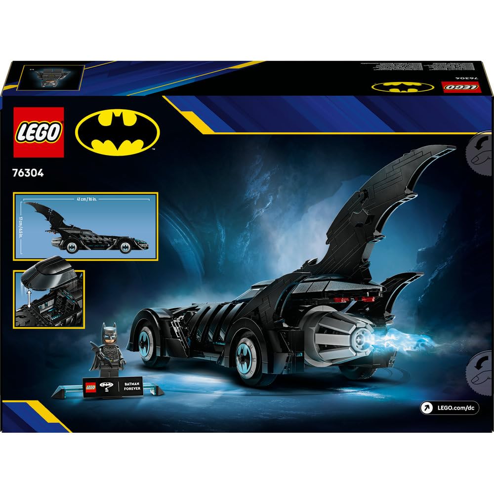 LEGO DC Batman: Batmobil Batman Forever, prezent dla nastolatków, zabawka konstrukcyjna z modelem pojazdu, zestaw kolekcjonerski z minifigurką dla fanów superbohaterów, dla chłopca i dziewczynki 76304