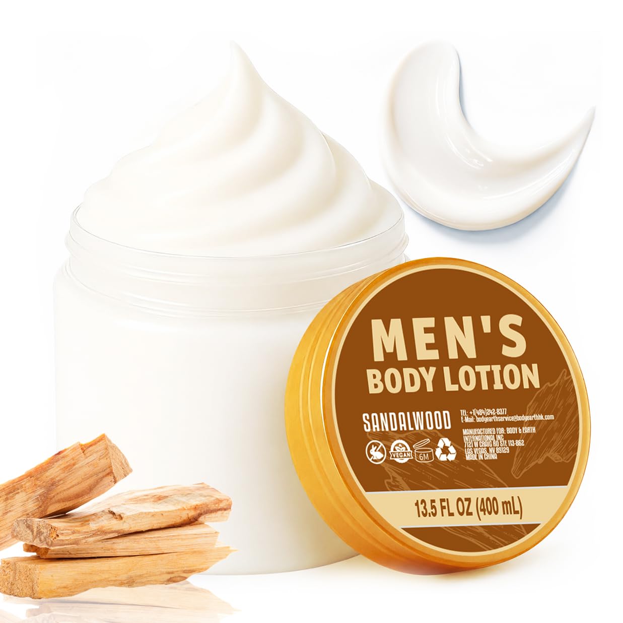 Sandalwood Body Lotion for Men, Shea Butter Body Moisturizers 13.5FlOz