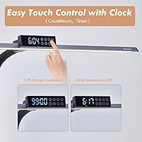 Vista 5 de G Keni 3400LM Ultra Bright LED Desk Lamp with Clock for Home Office, 31.5″W x 27″H, 25W Auto-Fill Brightness Desk Light with Timer, Touch Gooseneck