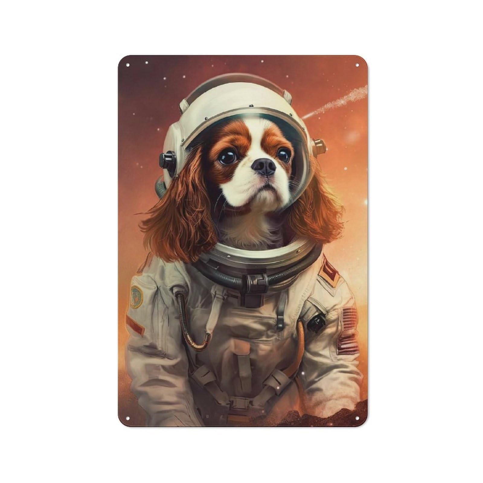 Junmoney Style-24 30X20cm Retro-Style Tin Sign With Cavalier Dog Mars For Garage Or Workshop, For Vintage Wall Decor Fans, For Metal Sign Collectors