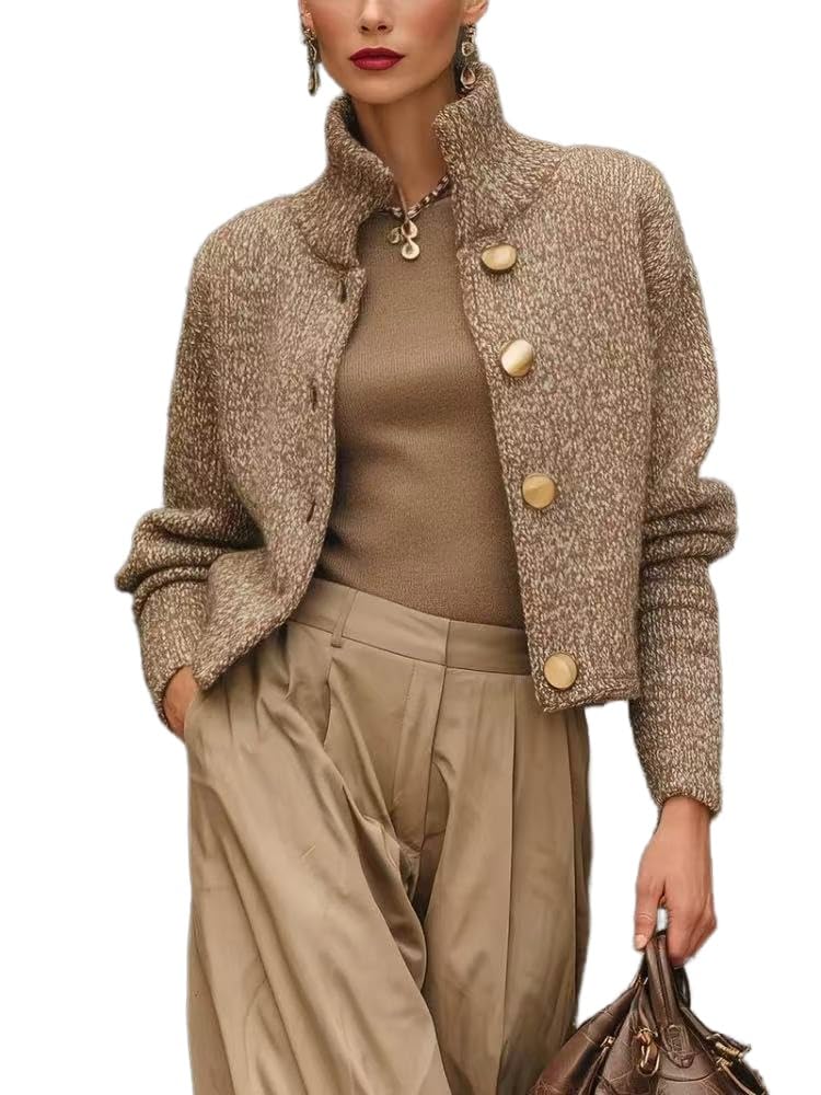 Apvirdy Womens Cropped Sweater Coat Elegant High Neck Button Down Open Front Business Casual Office Outfits