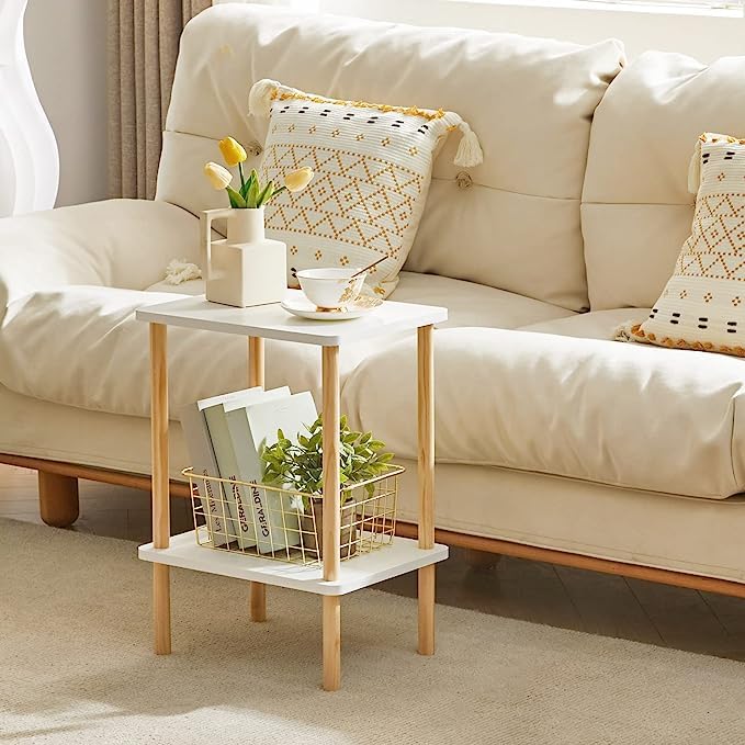 HINDON Living Room Side Table with Storage Drawer, Small Coffee Table, White
