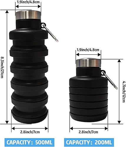 Miniatura 2 de Botella de agua plegable, capacidad de 16 onzas, portátil, reutilizable, de silicona, a prueba de fugas, con hebilla, almacenamiento plegable,