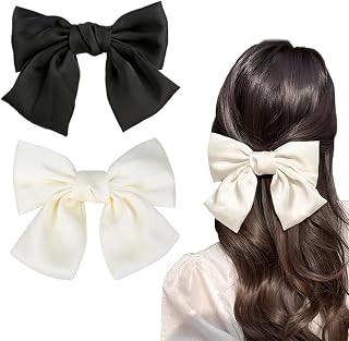サムコス ヘアアクセサリー リボン 大きめ 髪飾り ヘアピン 蝶結び 2個入り 入学式 成人式 親子 (黒色＆白色)