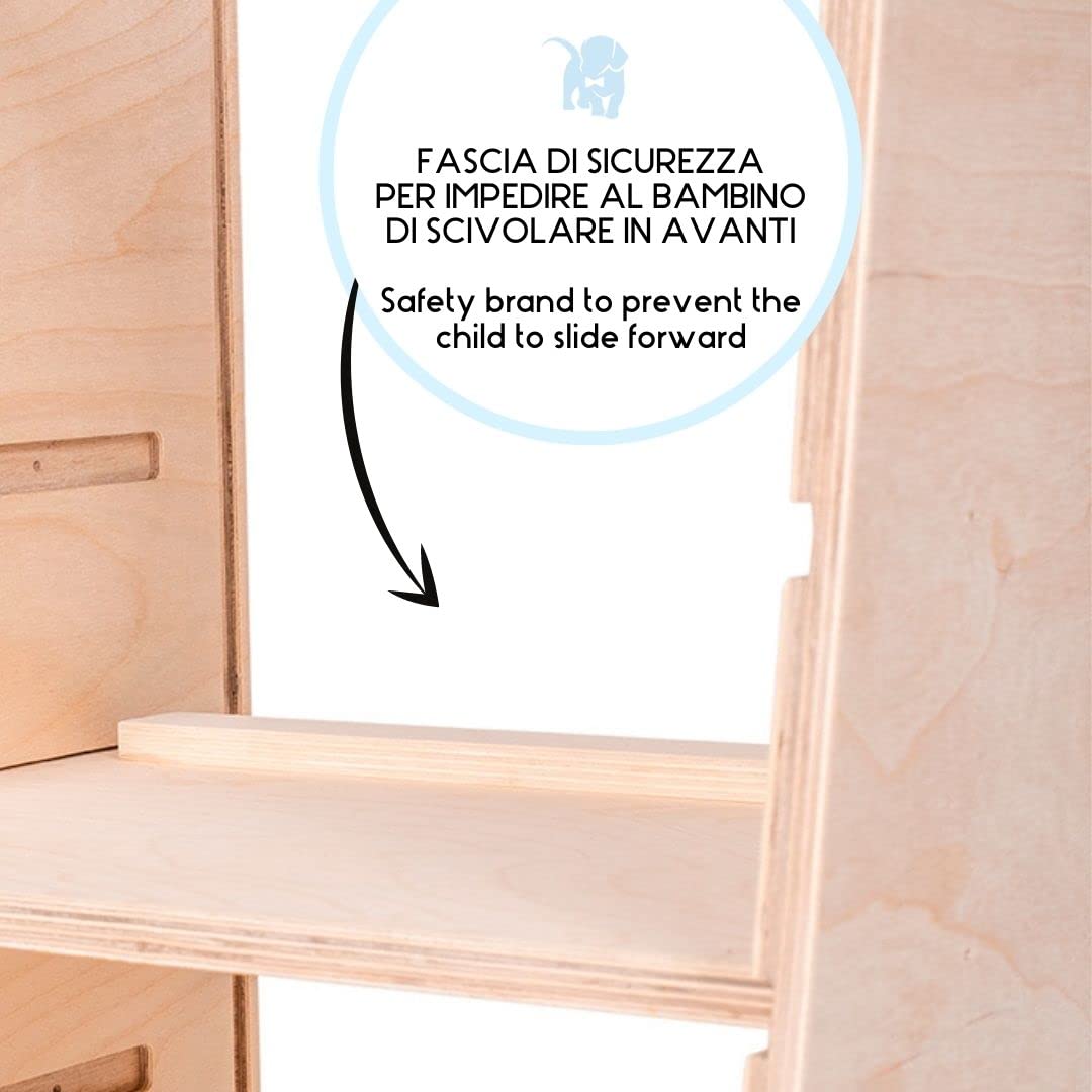mamikids Learning Tower - Torre Montessoriana in Legno Naturale con Lavagna e Scivolo per Bambini 2-6 Anni, Torretta Montessoriana Trasformabile in Scala, Tavolo, Sgabello Bambini - Made in Italy