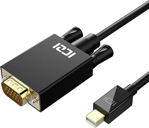 ICZI Cable Mini DisplayPort a VGA de 6 pies, Mini DP (Thunderbolt 2) a VGA Cable adaptador 1080P para monitor, proyector