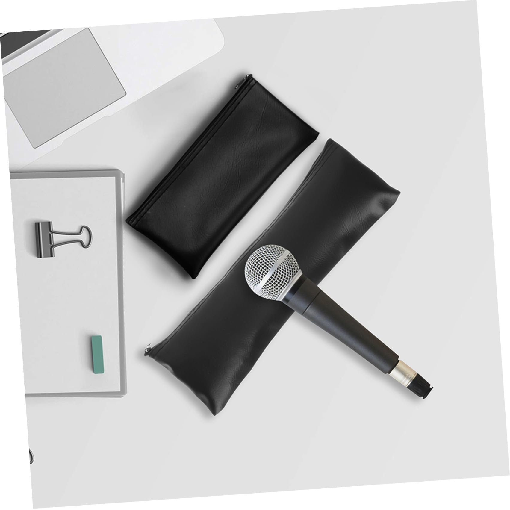 STOBAZA Paquet de Transport pour Micro Lot de 4 en Cuir PU, Petite Pochette Étanche Fermeture Éclair, Étui Léger pour Microphone Compact, Utilisation en Studio et Karaoké
