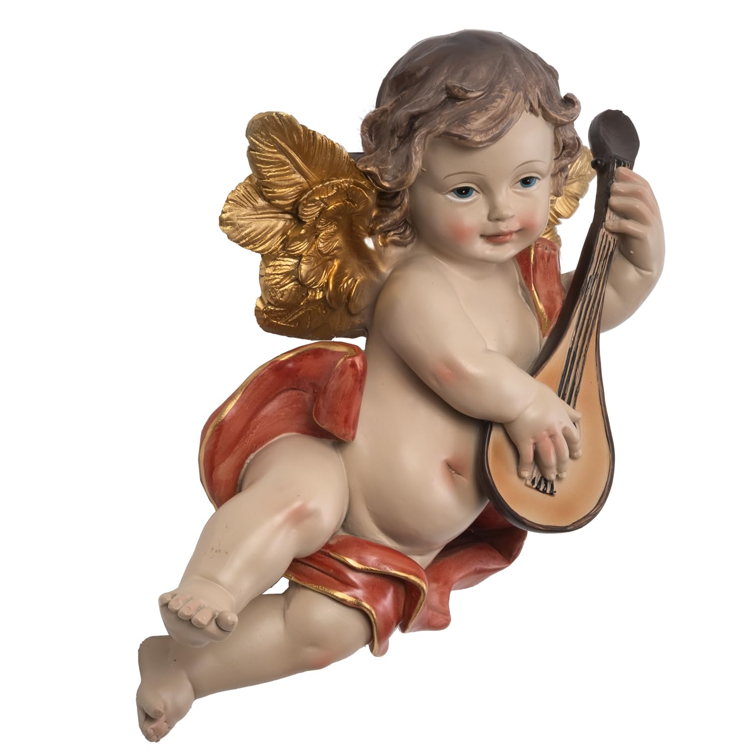 Moritz 2er Set große Engel Hängedeko aus Polyresin - musizierende Deko-Engel mit Geige & Mandoline, goldene Flügel, ca. 20-22 cm, liebevoll gestaltet für Wand oder Fenster