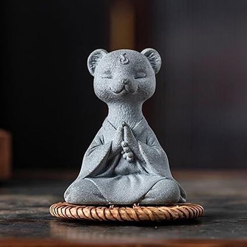 Miniatura 5 de Estatua de zorro meditante, esculturas de zorro rezando, figura zen para pecera, acuario, decoración de estantes al aire libre (A)