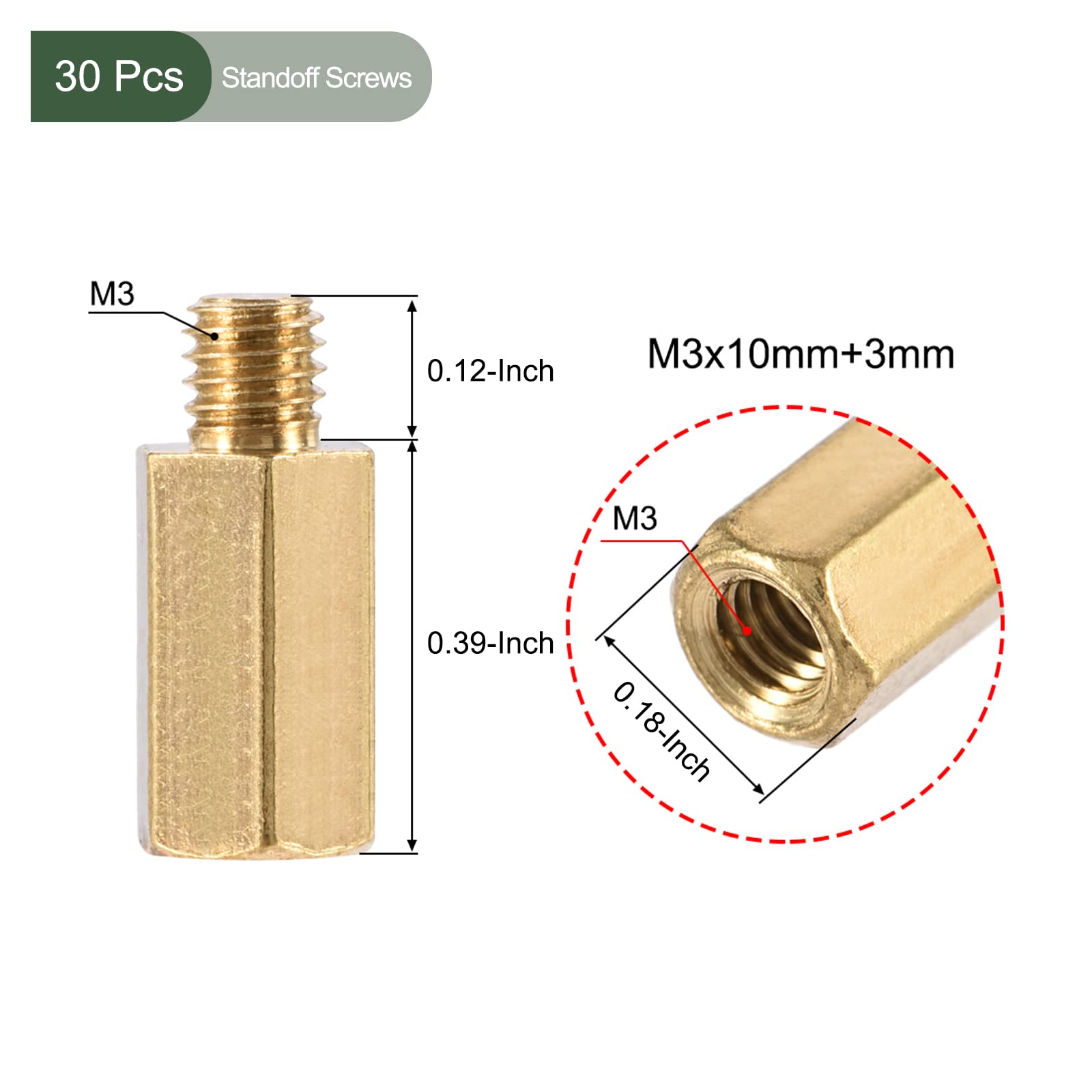 YOKIVE 30 Pcs M3 Standoff Screws, Brass Hex PCB Standoffs, Keep Height Consistent, Great for Motherboard (Gold Tone, 10mm+3mm) - Image 2