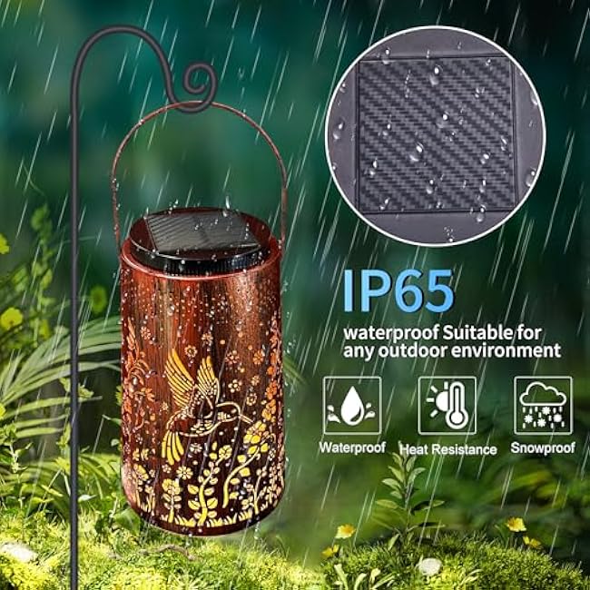 Solar Lanterns Outdoor Waterproof 2 Pack, 2 IN 1 Amber & White Modes Upgraded, Bird Garden Decor Gifts for Women Mom Grandma, Metal Hanging Solar Light Decoration for Yard Patio Porch Pathway