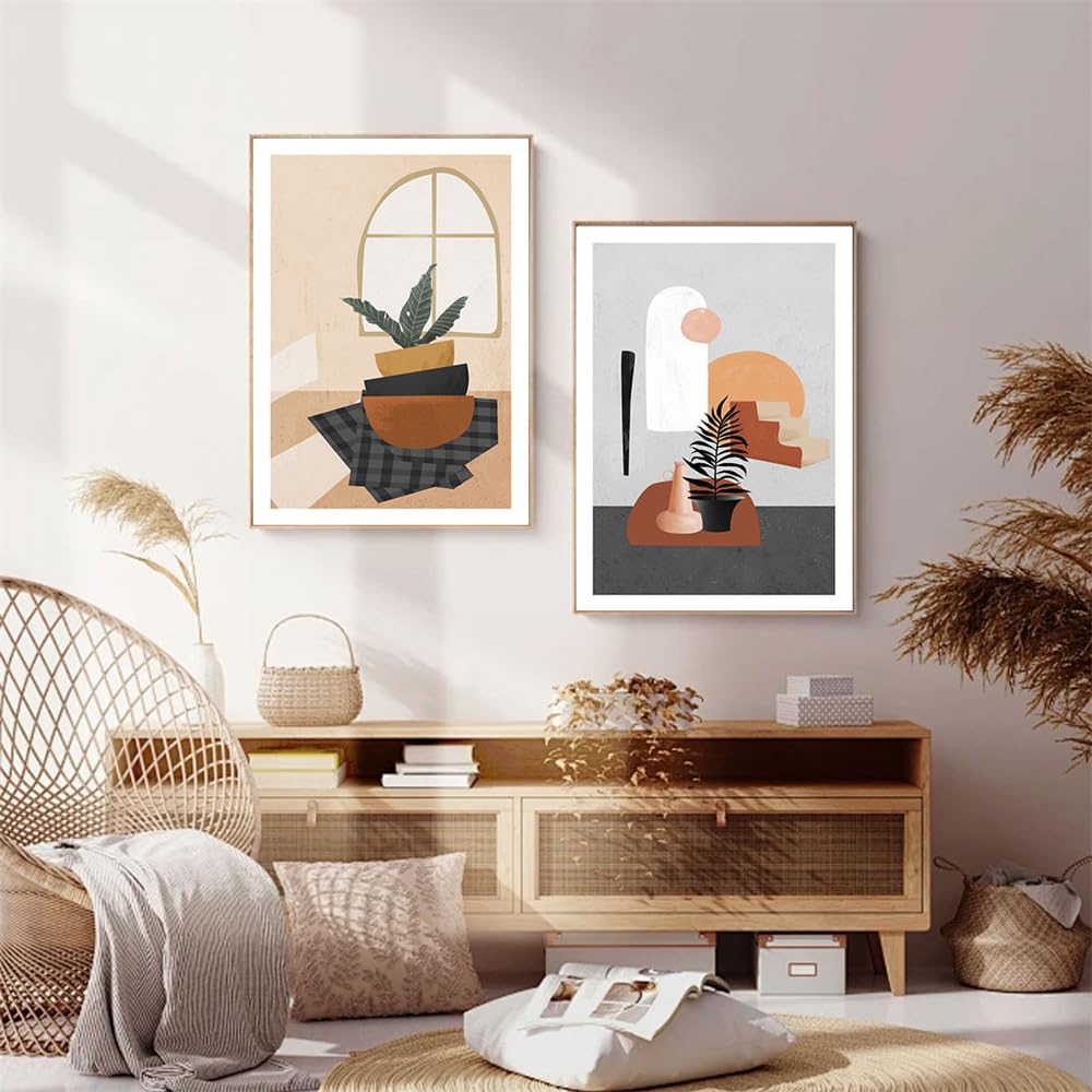 WBYZAC Set of 2-Canvas Printing Painting Abstract Geometric Color Blocks Plants Modern Simple Suitable For Living Room and Dining Kitchen Room Decor-40 * 60cm (No Frame)