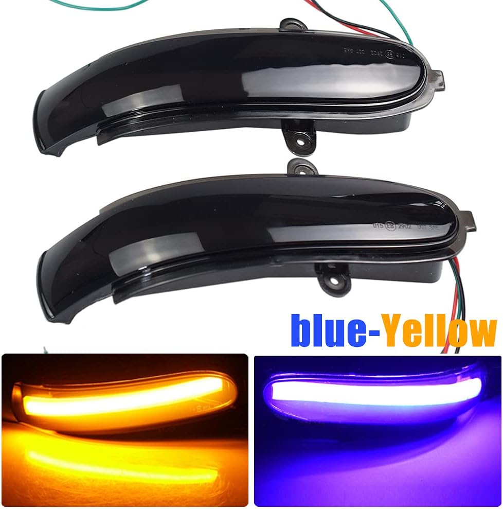 Led Flashing Water Dynamic Turn Signal Light Side Mirror Blinker Sequential Lamp For Benz C Class W203 S203 CL203 2001-2007 (Blue-Yellow)