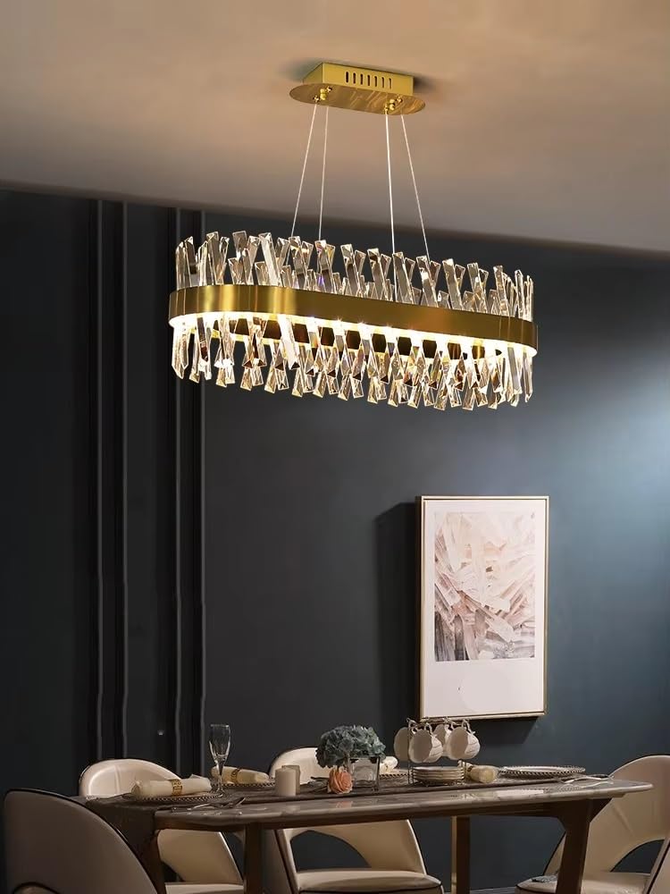 KXEcoLife Dimmable LED Oval Chrome Crystal Hanging Lamps Chandelier Lighting Suspension Luminaire Lampen for Dinning Room