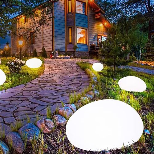 Solar Lights Pebbles Outdoor Waterproof Landscape Night Lights for Garden Paths Stairs Lawns Patios Yard Party Decorations 2 Pack (White Light)