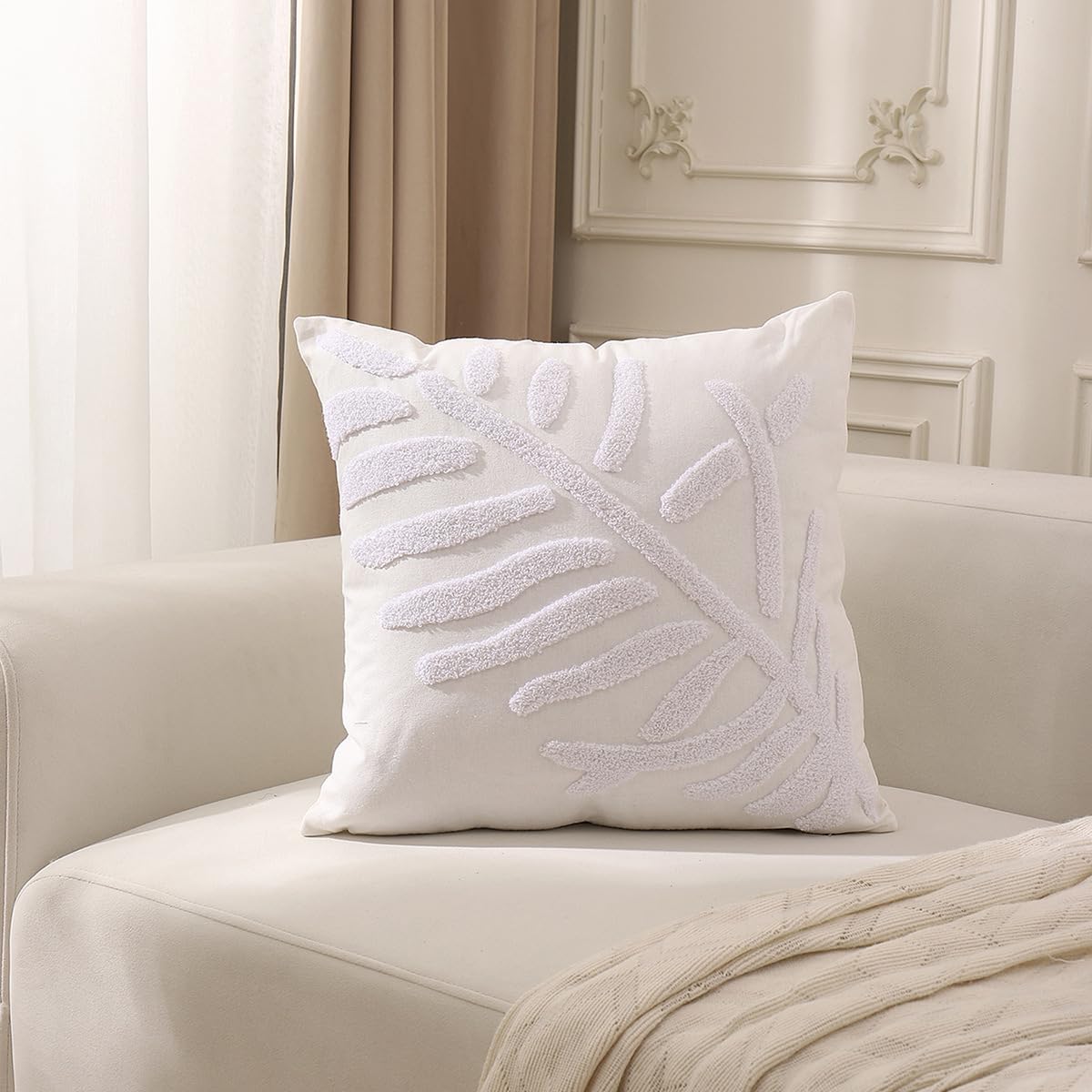 2 Pack Boho Throw Pillow Covers Tufted Leaves Pillow Cases, 18x18 Inch