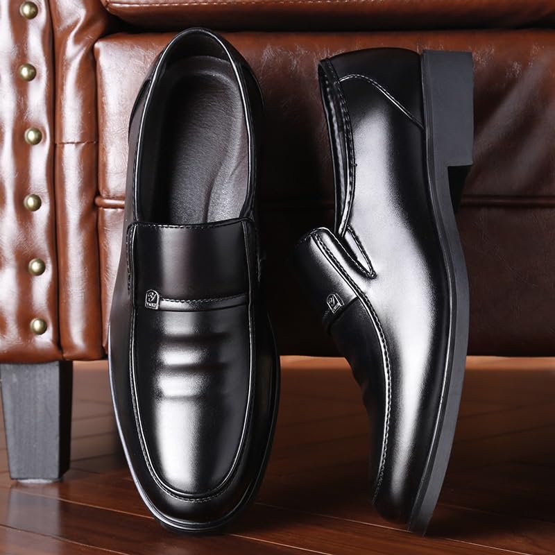Mens Oxford Dress Shoes Vegan PU Leather Slip On Breathable Anti Slip Rubber Sole Block Heel Wedding Business Comfortable4