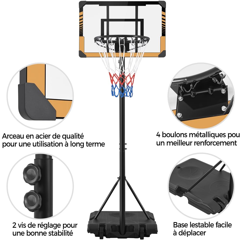 Yaheetech Panier de Basket Portable Réglable en Hauteur Panier de Basket Extérieur/Intérieur pour Moins de 10 Ans