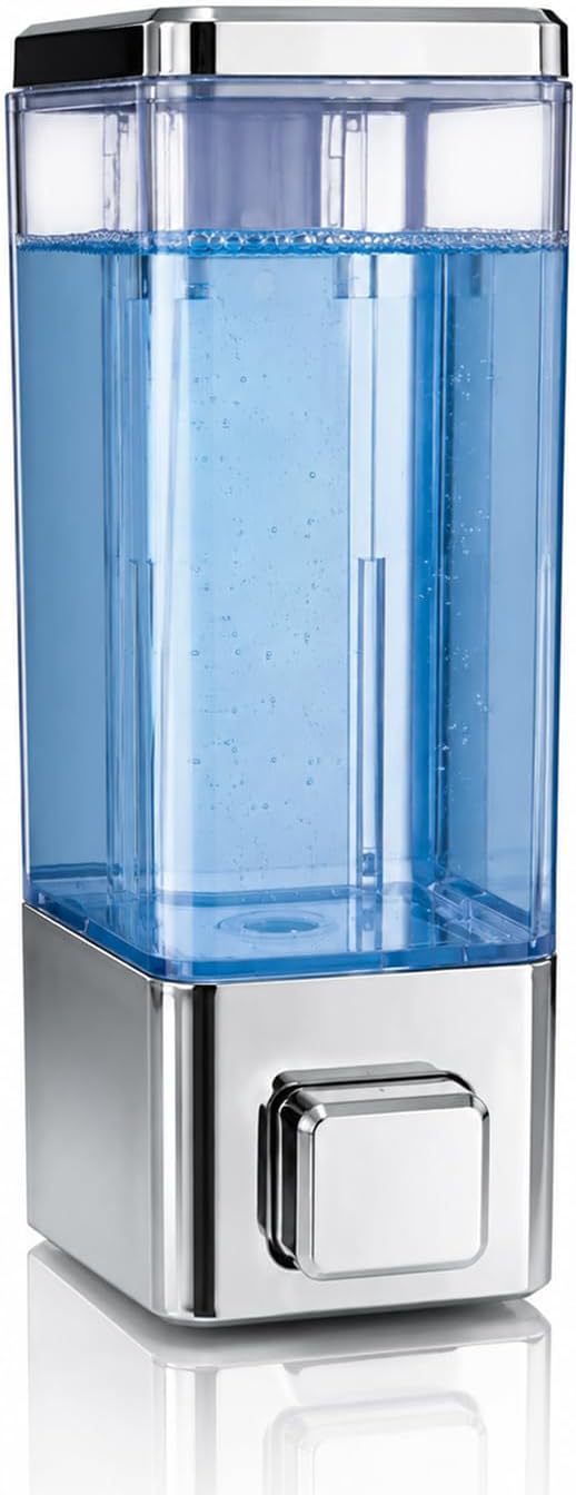 BATH GURU Wall Mounted Liquid Soap Dispenser (350 ml) | Leak-Proof Manual Pump | for Bathroom Wash Basin, Kitchen Sink, Handwash/Dishwash | Easy Refill | Transparent ABS Body, Chrome Finish
