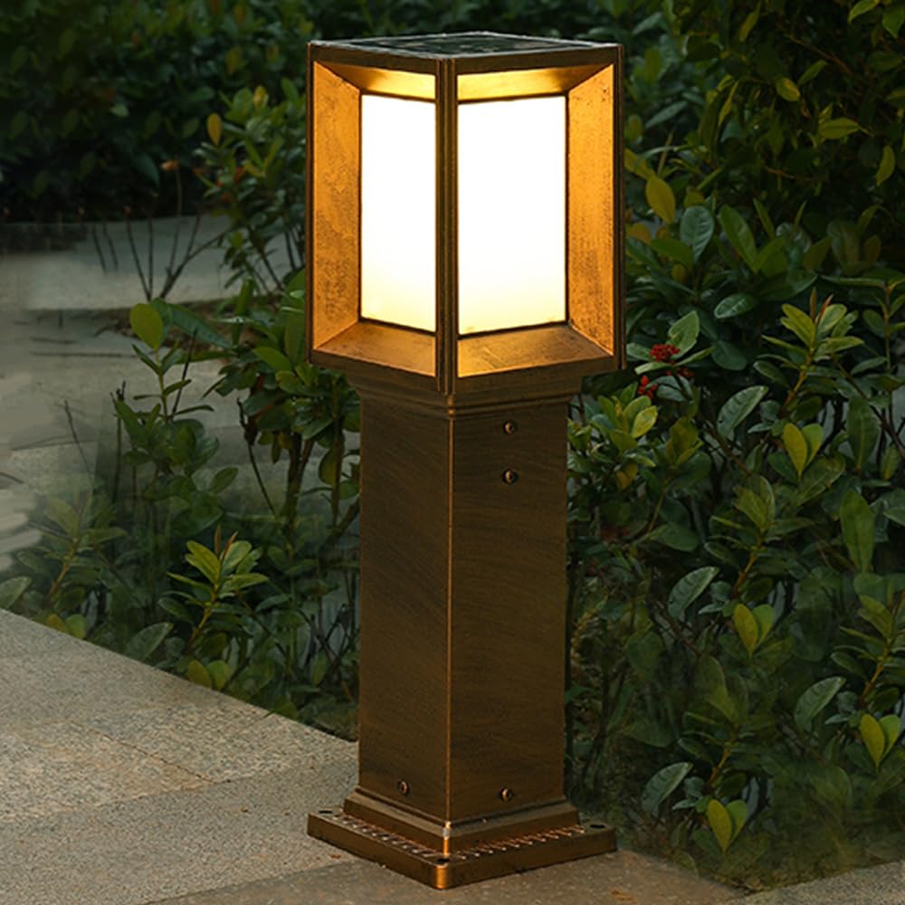 HELCEKOU Solar Pathway Light 19.7" Square Landscape Bollard Lantern with Acrylic Die-cast Aluminum Path Modern Led Waterproof Lighting Fixture for Walkway Garden Backyard Patio