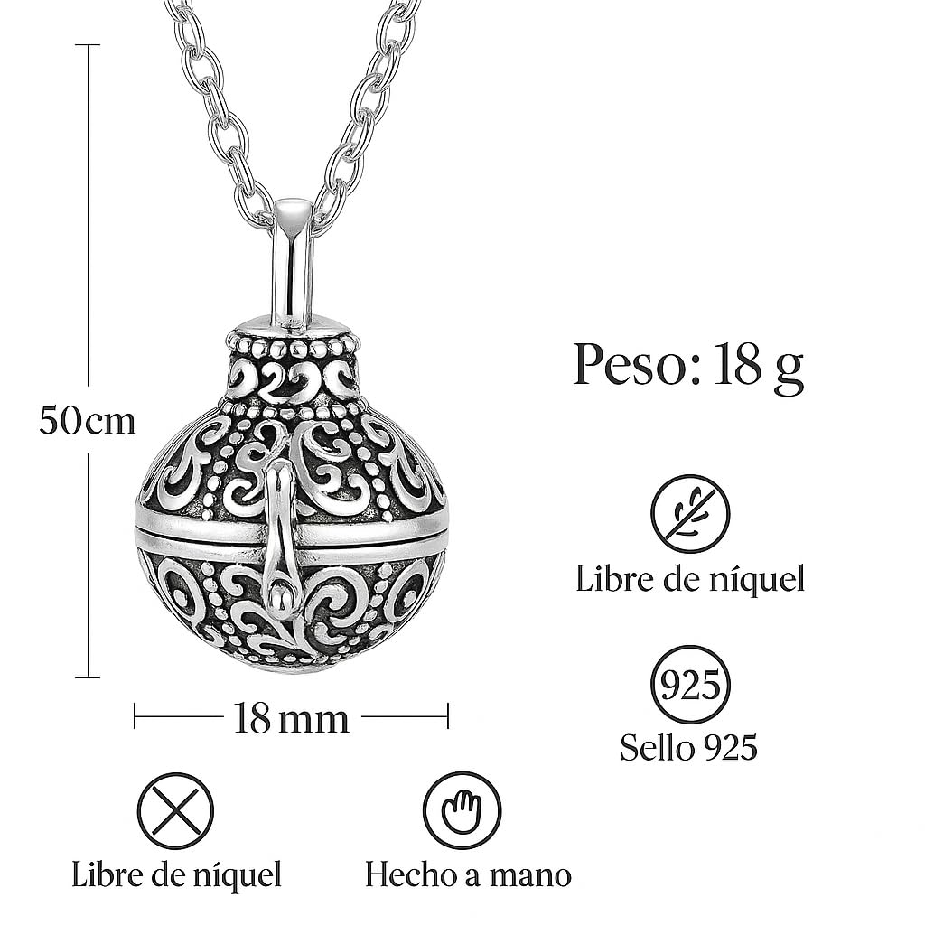 Colgante Conmemorativo de Plata Envejecida – Joyería Espiritual para Guardar Recuerdos – Amuleto Boho con Compartimento para Cenizas, Cabello o Perfume – Regalo de Amor y Protección
