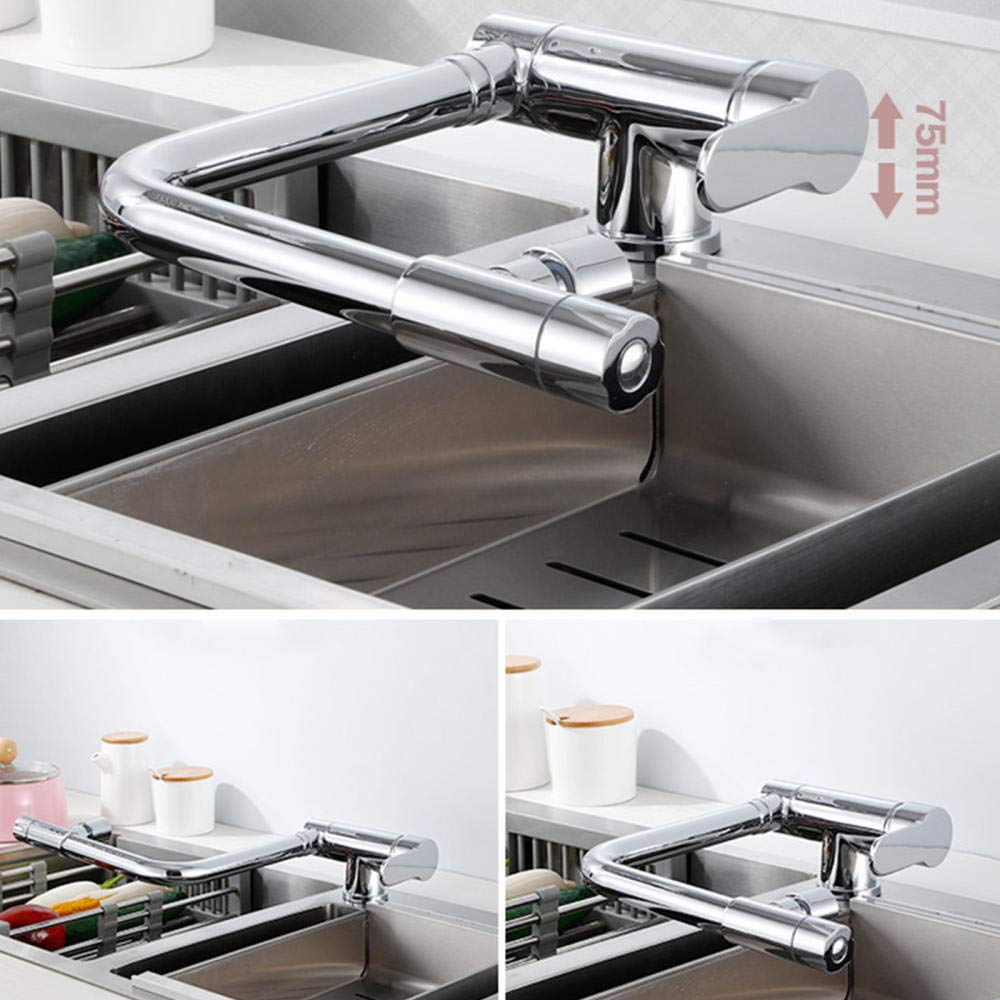 Grifo de Cocina 3 Vias para Osmosis Plegable Caliente y Fría Rotación 360 ° Latón 2 Modos Agua Potable Directa Grifos de Cocina Cromado
