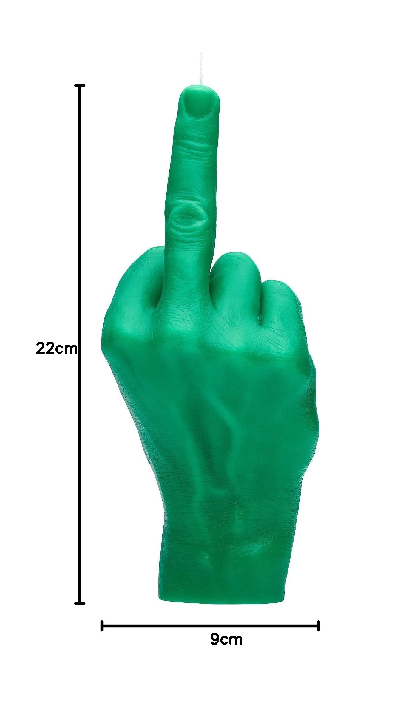 Vela gesto de mano F*CK YOU – Tamaño grande de la mano real 22 x 9 x 8 cm – Estatua hecha a mano – Decoración del hogar – Cumpleaños, oficina, regalo de inauguración de la casa (Verde)