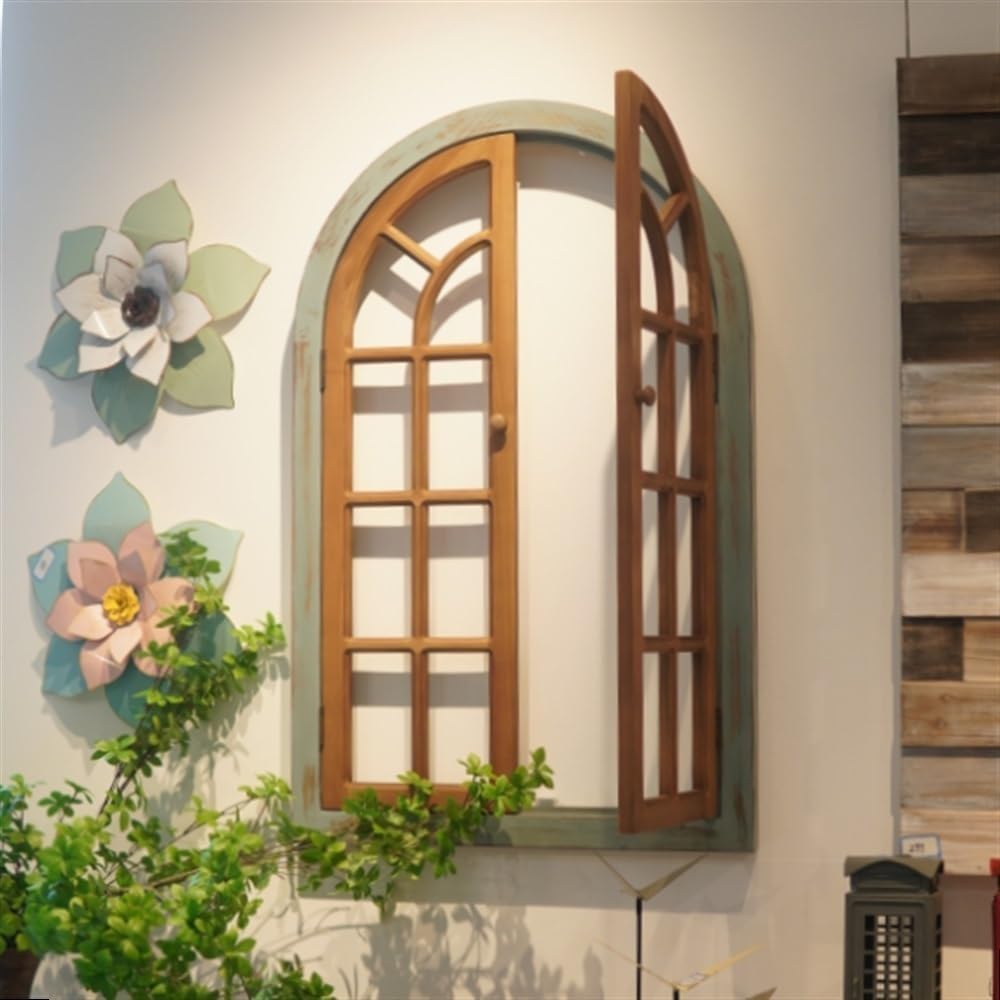Retro False Window, Metope Decorate, Simulation Wall-Mounted Window Can Be Opened, Wall Decoration Suitable for Dining Room, Living Room, Garden
