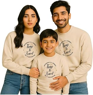 Bouncy Toonz Family Matching Sweatshirt Set – Time to Travel Theme Graphic Pullovers for Mom, Dad &amp; Kids – Stylish Casual ...
