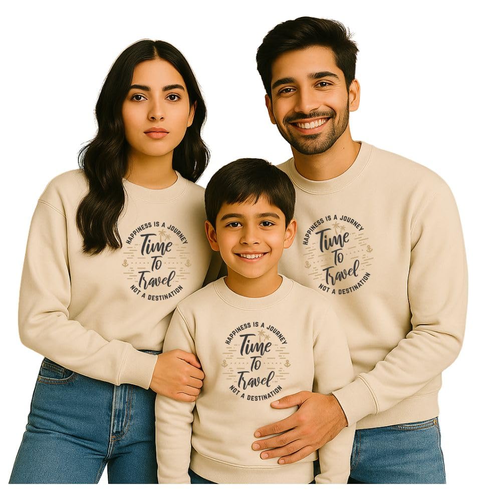 Bouncy Toonz Family Matching Sweatshirt Set – Time to Travel Theme Graphic Pullovers for Mom, Dad & Kids – Stylish Casual Outfits for Family Photos, Trips (Family-SS-Timetravel)