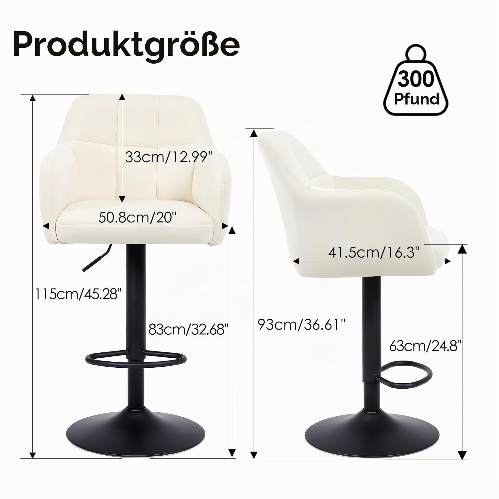 Moderne Barhocker 4er Set, Thekenhoher Samt Barhocker mit Armlehnen Höhenverstellbarer Barstuhl für Kücheninsel Heimkino Esszimmer, Creme