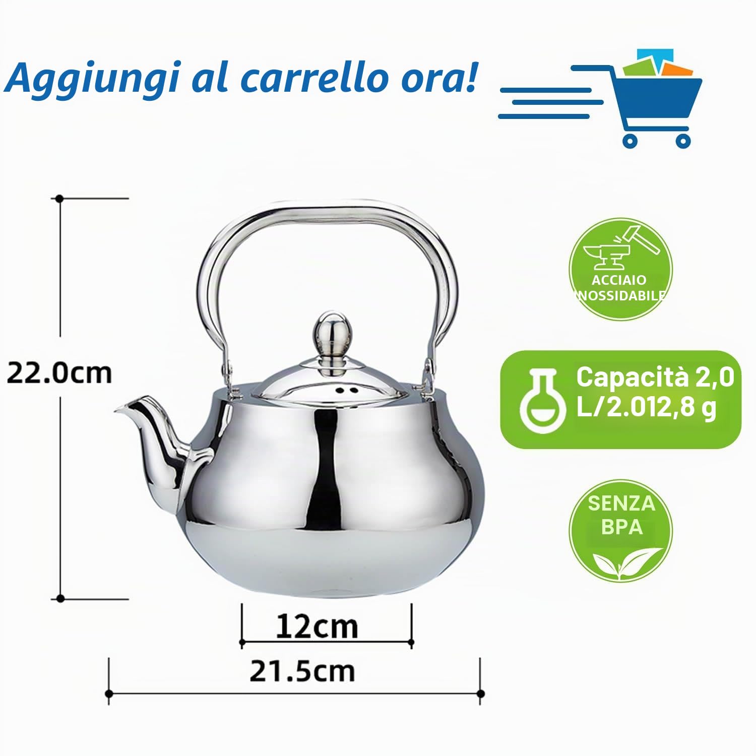 SANQIAHOME Teiera in acciaio inossidabile con infusore rimovibile 71 oz (2000 ml) Macchina per il tè con piano cottura addensato lucidato a specchio per erbe e infusi