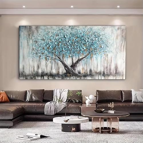 IHHGNB Tree of Life Abstract Painting Art Turquoise Modern Wall Decoration for Bedroom Office Landscape Pictures Artwork(70x140cm(28x55in)/No frame)