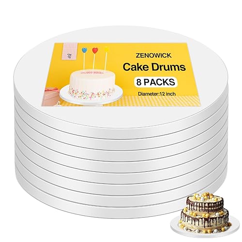 Paquete de 8 tambores redondos para tartas de 12 pulgadas, tableros de tambor para pasteles, tambores de cartón corrugado de 12 pulgadas de grosor,