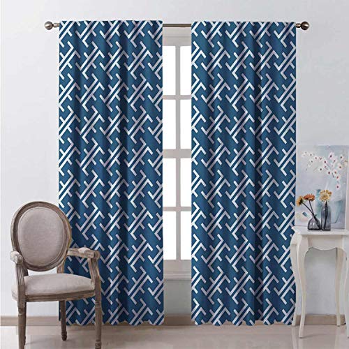 Toopeek - Cortinas opacas con bolsillo para barra de dormitorio, estilo japonés, diseño oriental, curvas, culturales, 2 paneles de 52 x 54 pulgadas, color azul y blanco