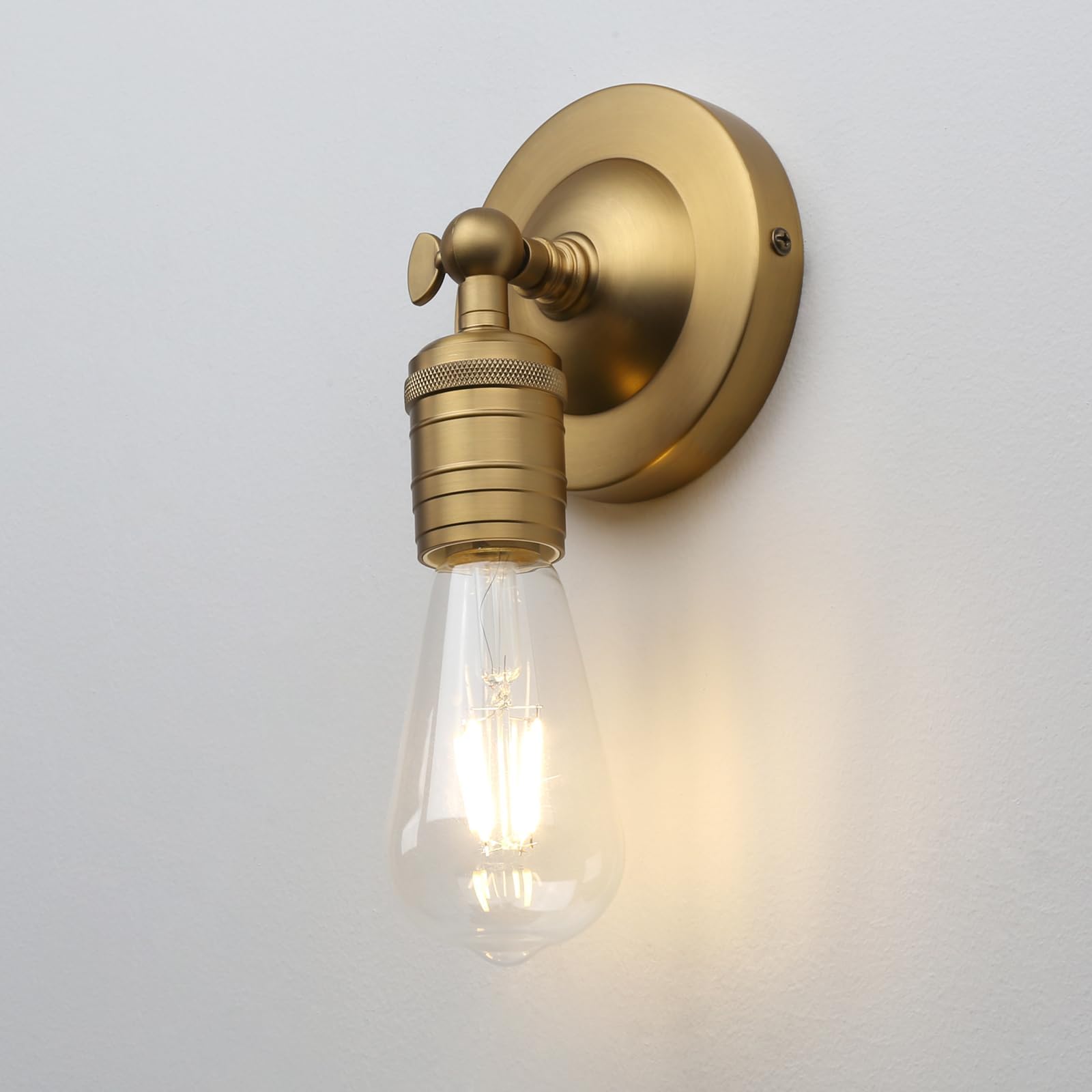 Phansthy Simple Style Retro Industrial Wall Light One-Head Wall Lamp Without Shade Vanity Mirror Lighting Suit for E27 Bulbs (Antique Brass)