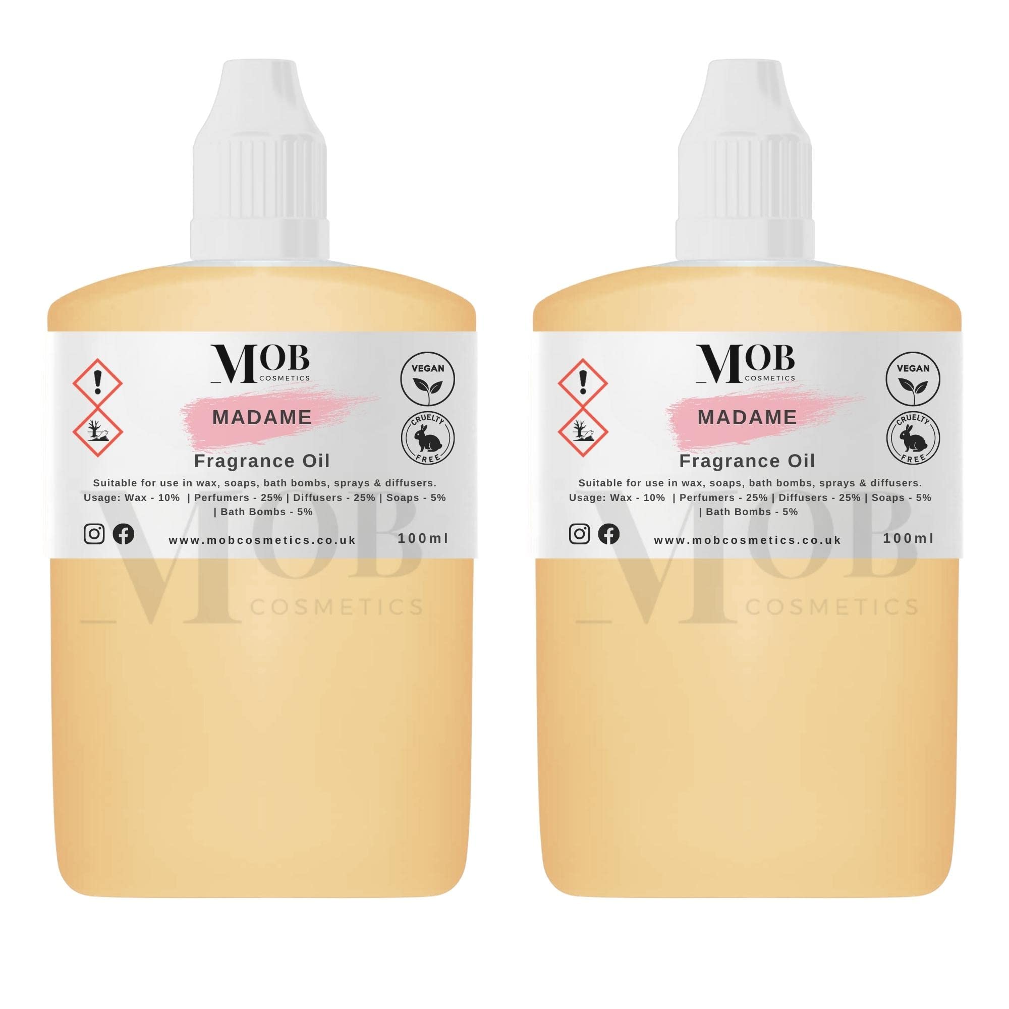 Madame Luxury and Designer Fragrance Oil | Highly Concentrated | Perfect for Candles, Soaps, Bath Bombs, Diffusers, Wax Melts | UK Made | Vegan (Madame, 100ml (Pack of 2))