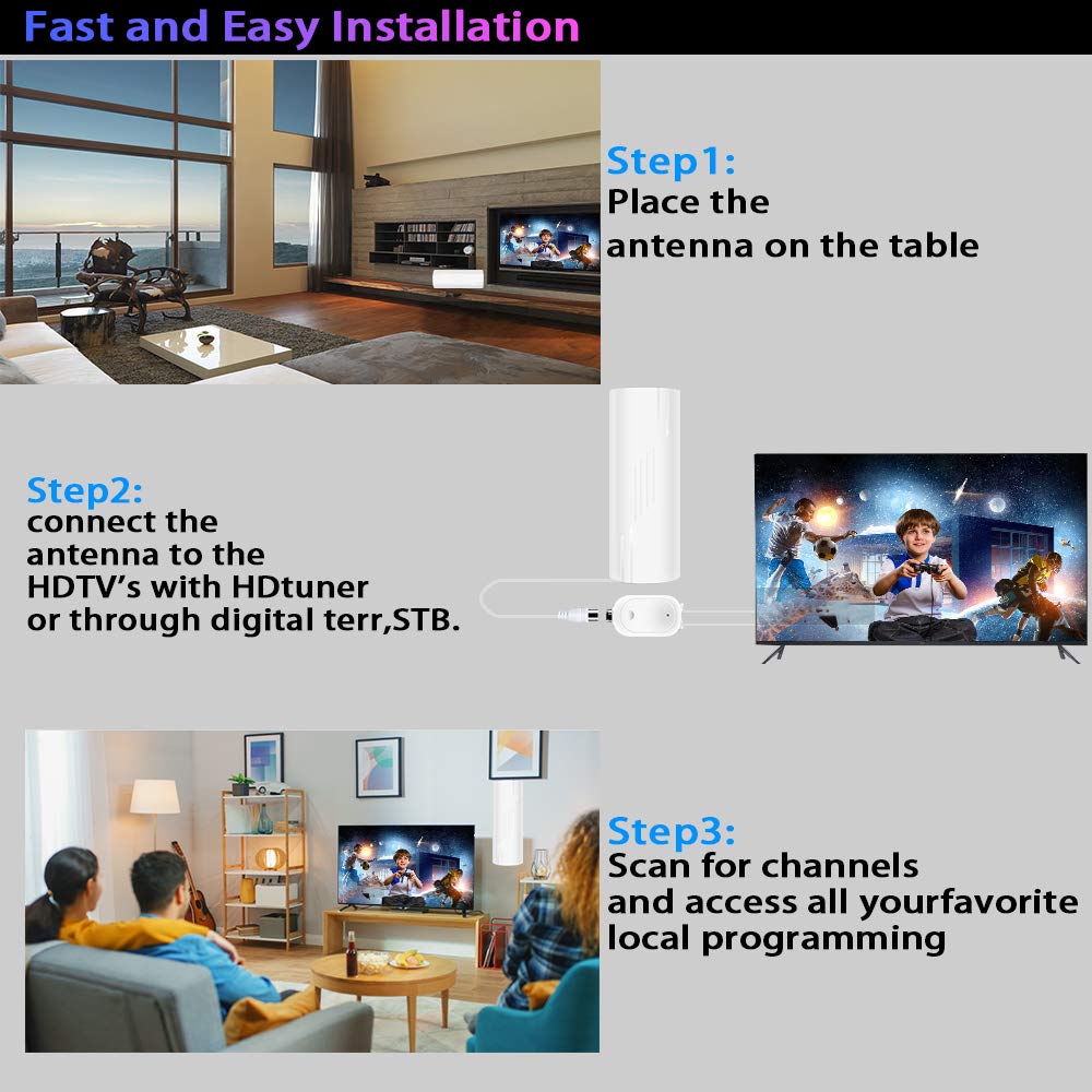 Antena de TV de alcance de más de 900 millas, antena de TV digital para interiores con amplificador y amplificador de señal, antena HD portátil para TV interior y exterior para Smart TV y televisores
